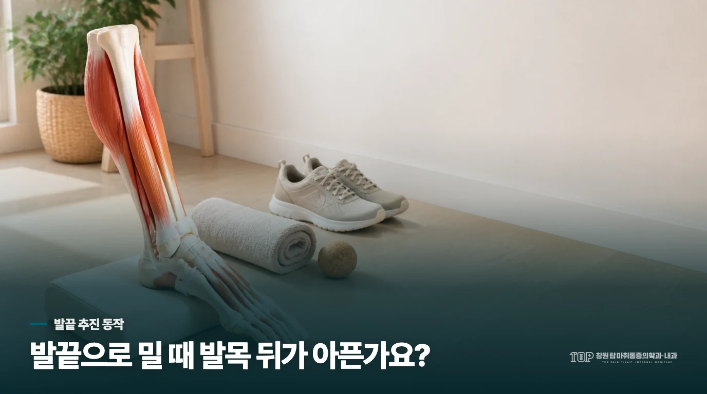 발끝으로 밀어낼 때 발목 뒤가 아픈 이유는 무엇일까요?