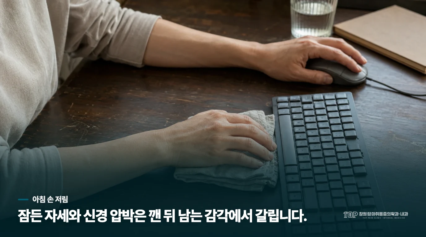 아침에 손을 펴도 저림이 남는지부터 봅니다