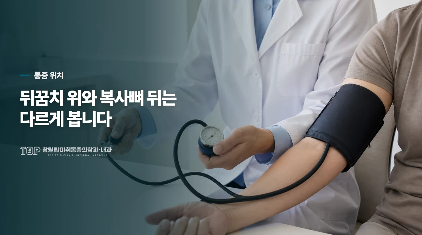 뒤꿈치 바로 위인지, 복사뼈 주변인지가 다릅니다