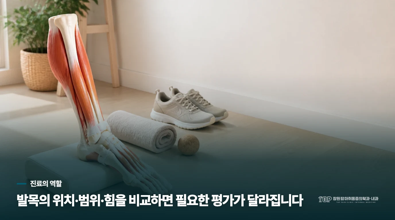 진료에서는 소리보다 발목의 움직임과 힘을 비교합니다