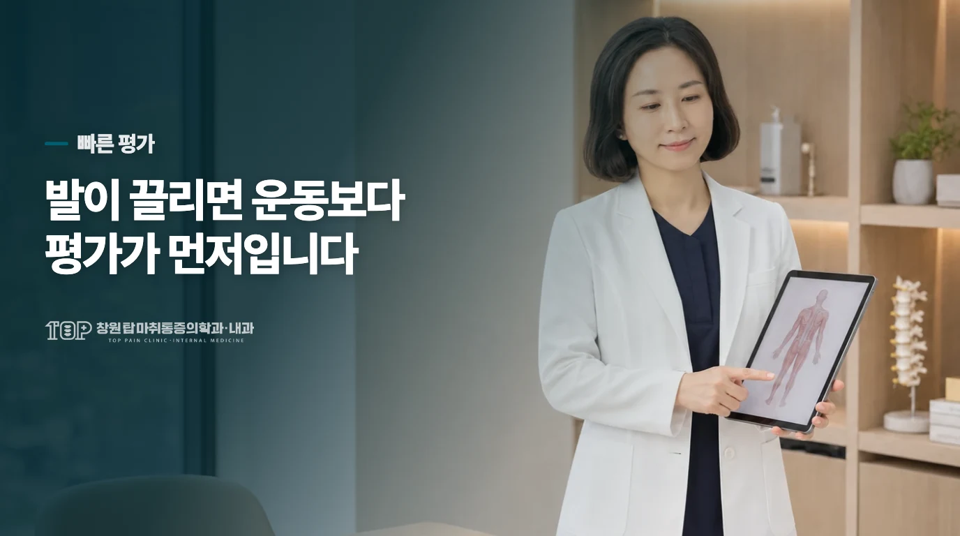 발이 끌리거나 양쪽 다리 변화가 생기면 즉시 평가하세요