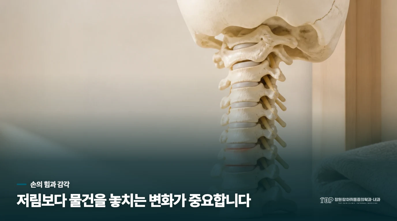 저린 손가락보다 손의 기능 변화를 중요하게 봅니다