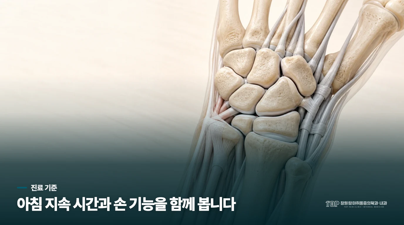 진료에서는 아침 시간과 손의 기능을 함께 봅니다