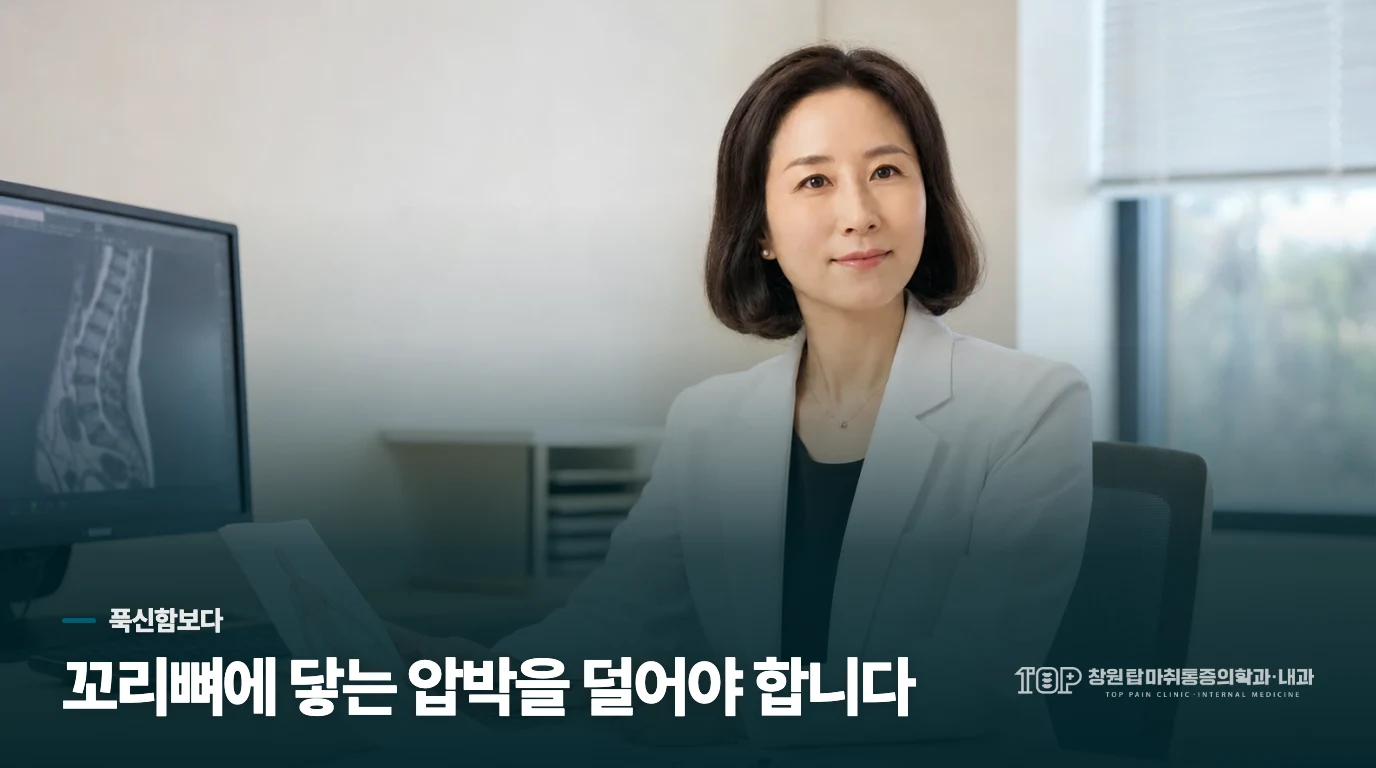 쿠션은 꼬리뼈 뒤쪽을 비워 주는 형태가 낫습니다