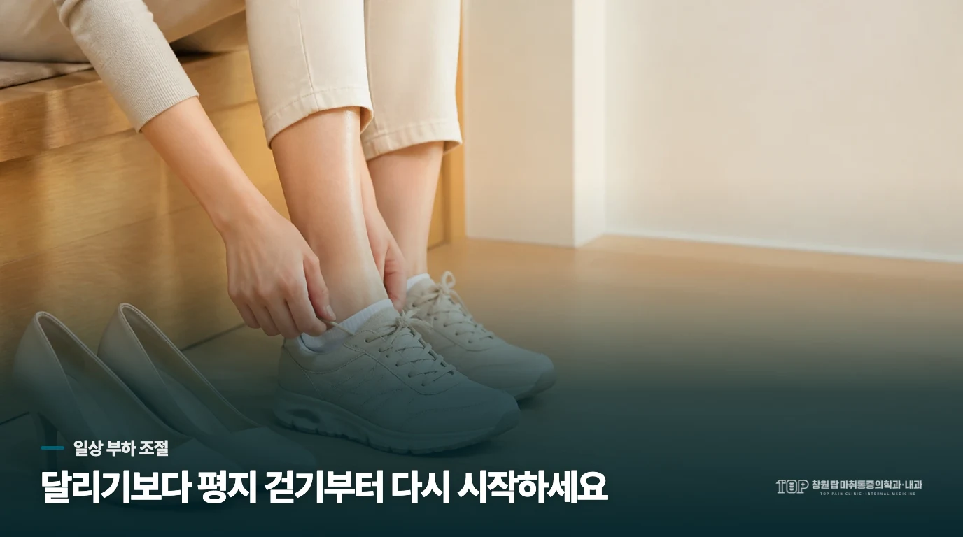집에서는 발목을 완전히 쉬기보다 부하를 낮추세요