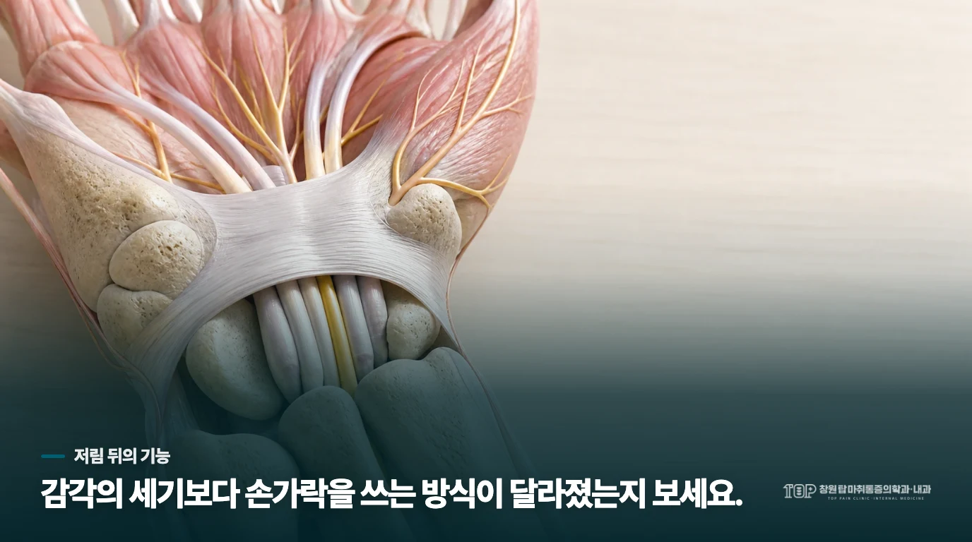 저림이 사라진 뒤 단추와 작은 물건을 집어 봅니다