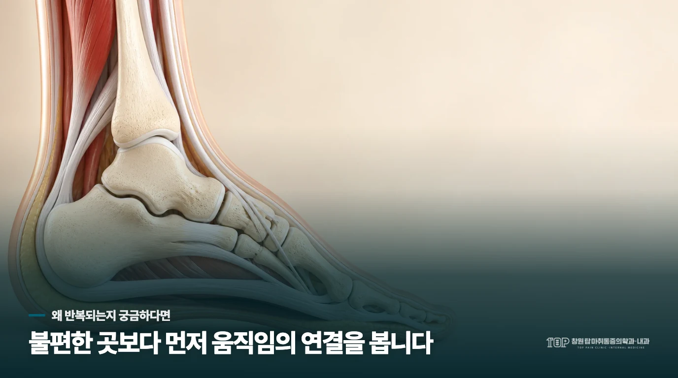 자고 일어나서 첫발을 딛을 때 뒤꿈치 쪽이 찌릿하고 뻣뻣한데 왜 이럴까요?