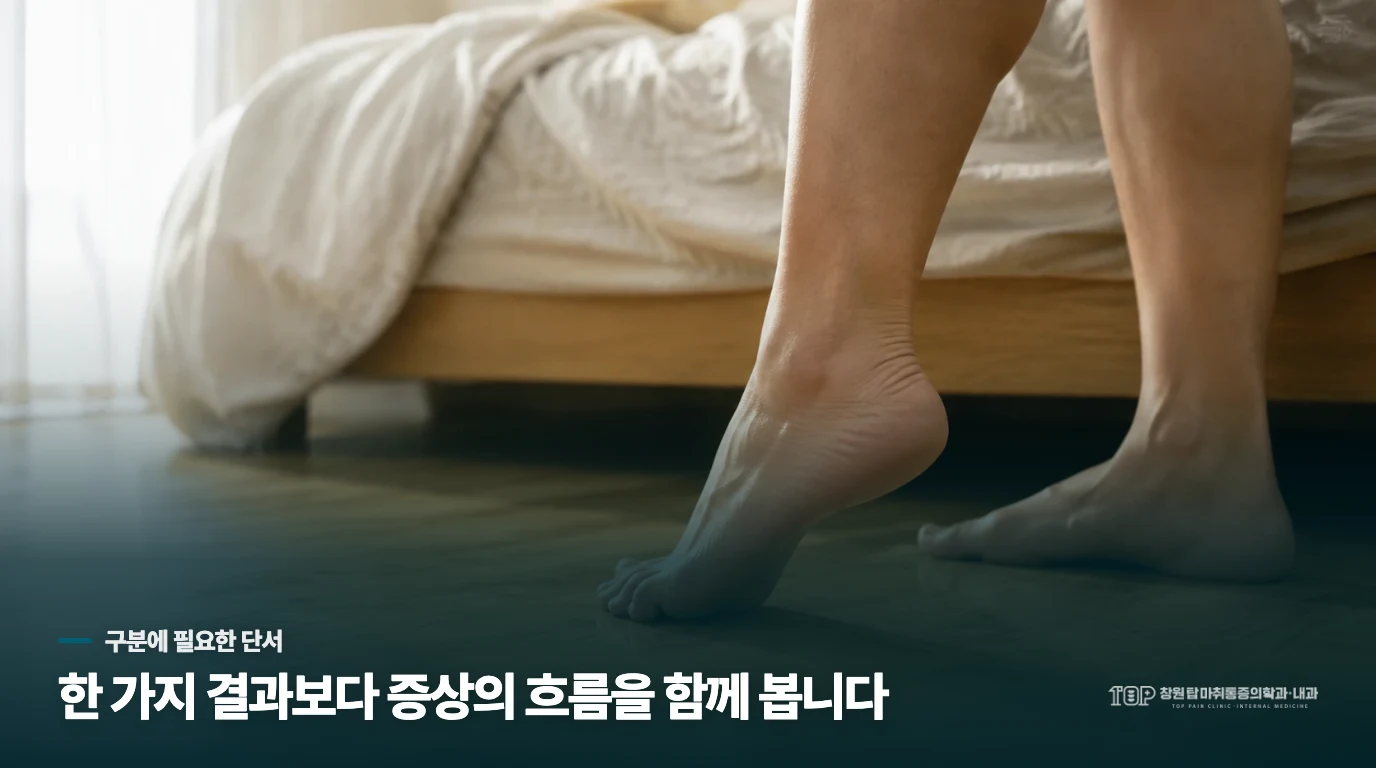 진료실에서는 서서 걷는 발을 살핍니다