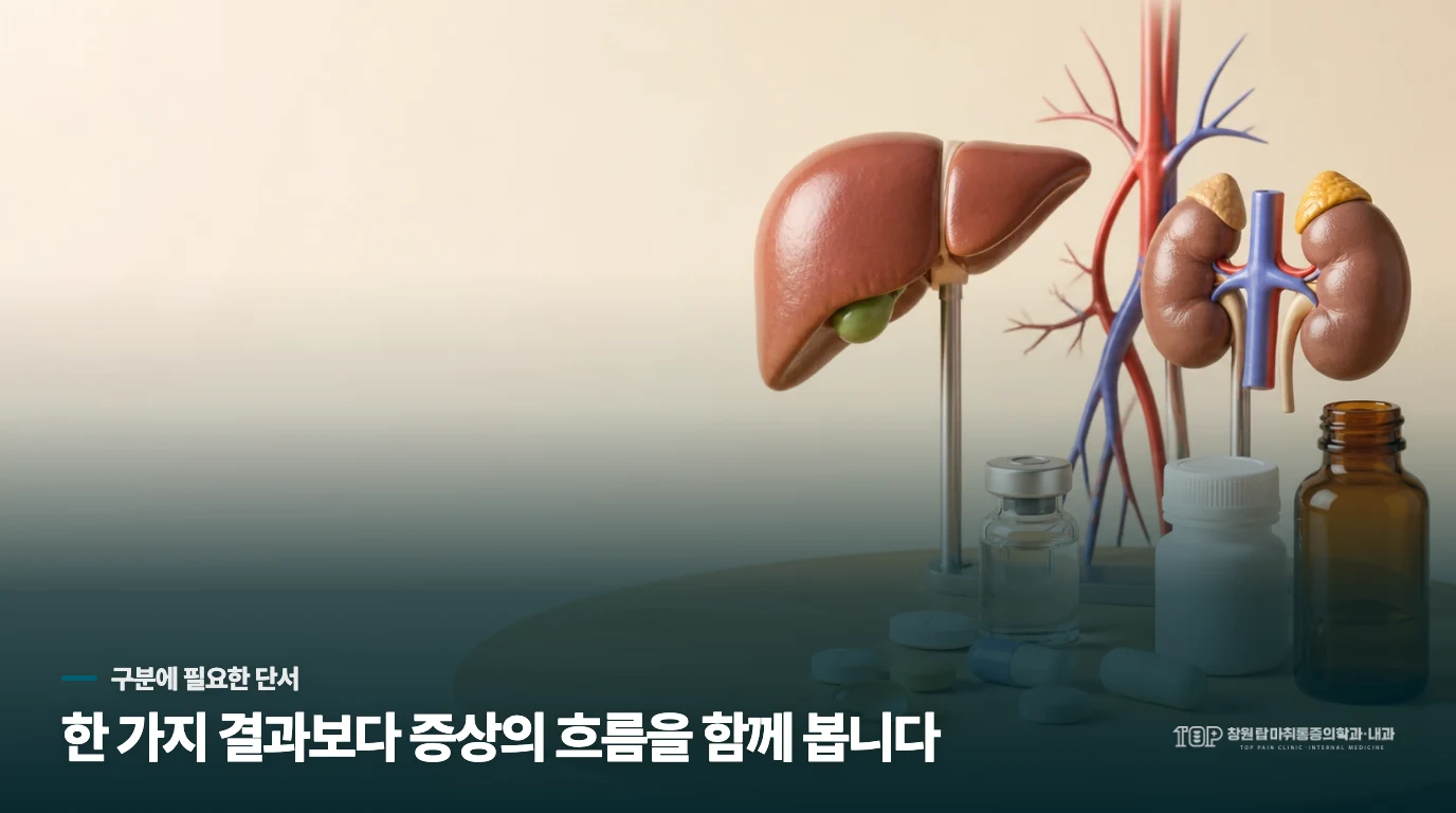 식탁에서 칸막이 약통을 확인하는 손